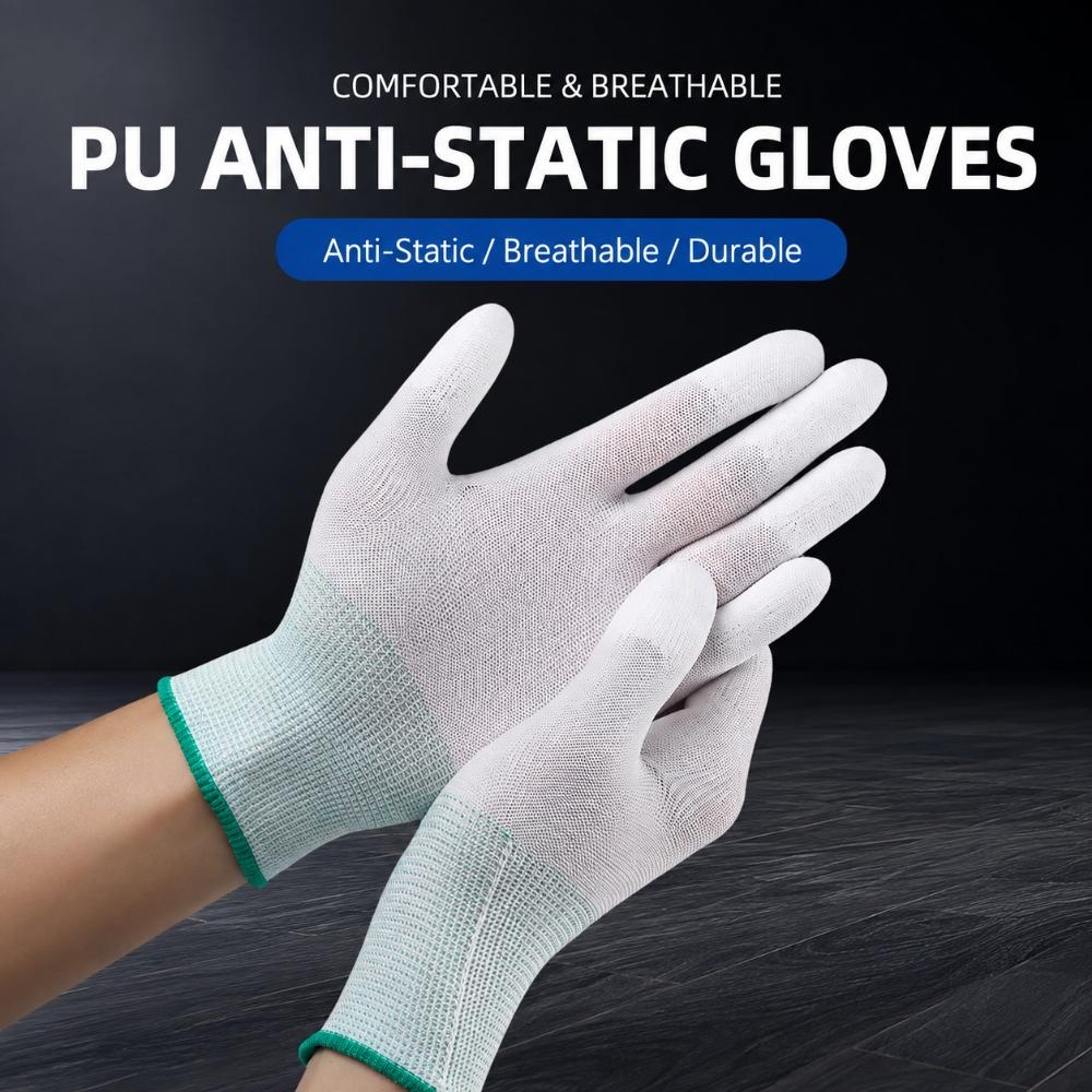 10Pairs Nylon PU Coated Work Gloves, 13-Gauge Breathable Anti-Slip Gloves for Repair, Construction and Gardening