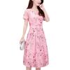 Fashion Casual Women O-Neck Short Sleeve Ladies Loose  Print Knee Length Dress