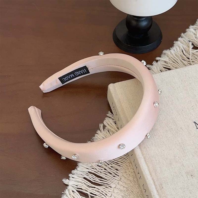 

Корейская повязка для волос со стразами и губкой для женщин, винтажная однотонная с широкими полями, пышная, пышная повязка для волос, аксессуары для волос