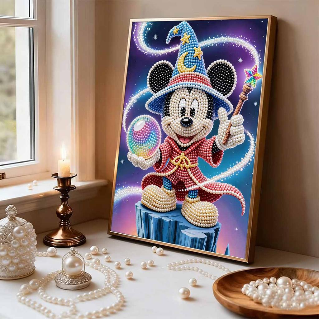 Disney Pearl Painting Wizard Mickey Creative Art 5D Pearl Embroidery Cross Stitch Kit Handmade DIY Home and Room Decor Gift
