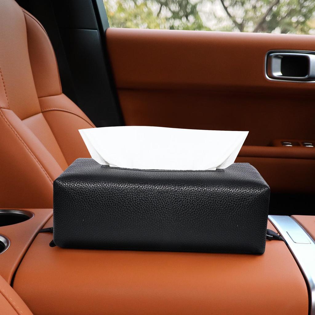 High-Grade Leather Car Tissue Box - Versatile Hanging & Pull-out Design for Simple Interior Storage