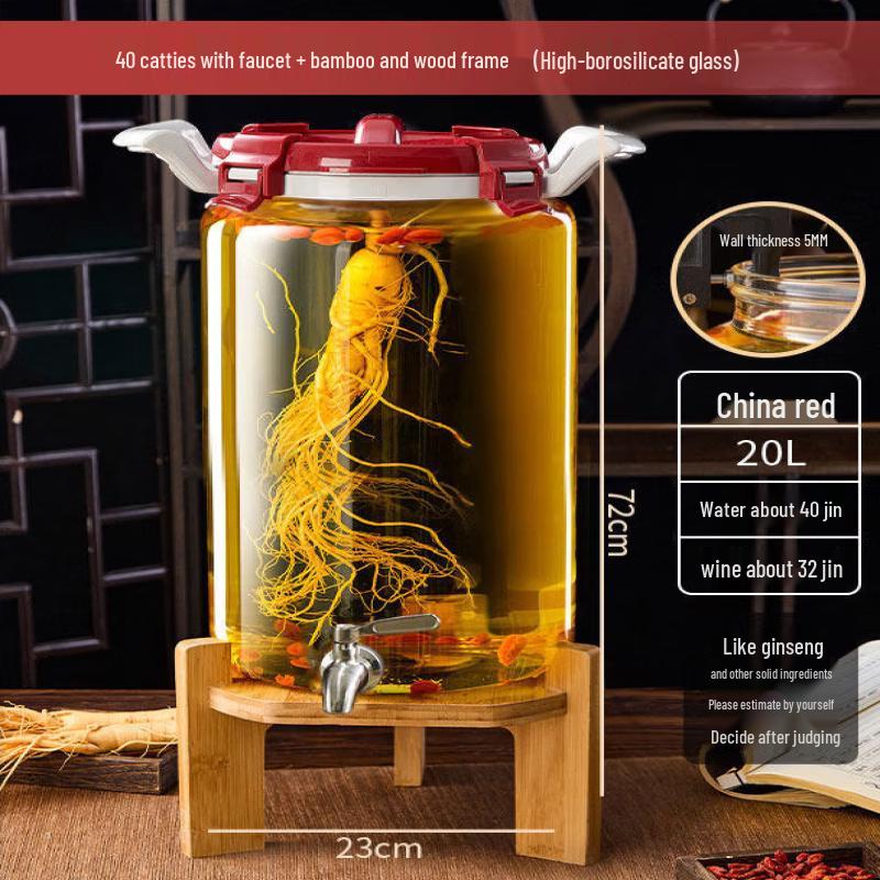 Glass Wine Infusion Jar with Stainless Faucet and Bamboo Stand