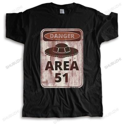 Danger Area 51 Aliens Funny Mens  Cotton T-shirts UFO Spaceship Space Gift Top T Shits Printing Short Sleeve Casual O-Neck