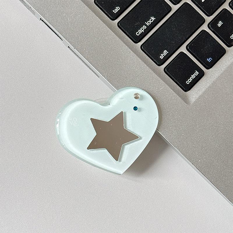 Heart-shaped Rhinestone Star Mirror Phone Holder with Magnetic Finger Ring