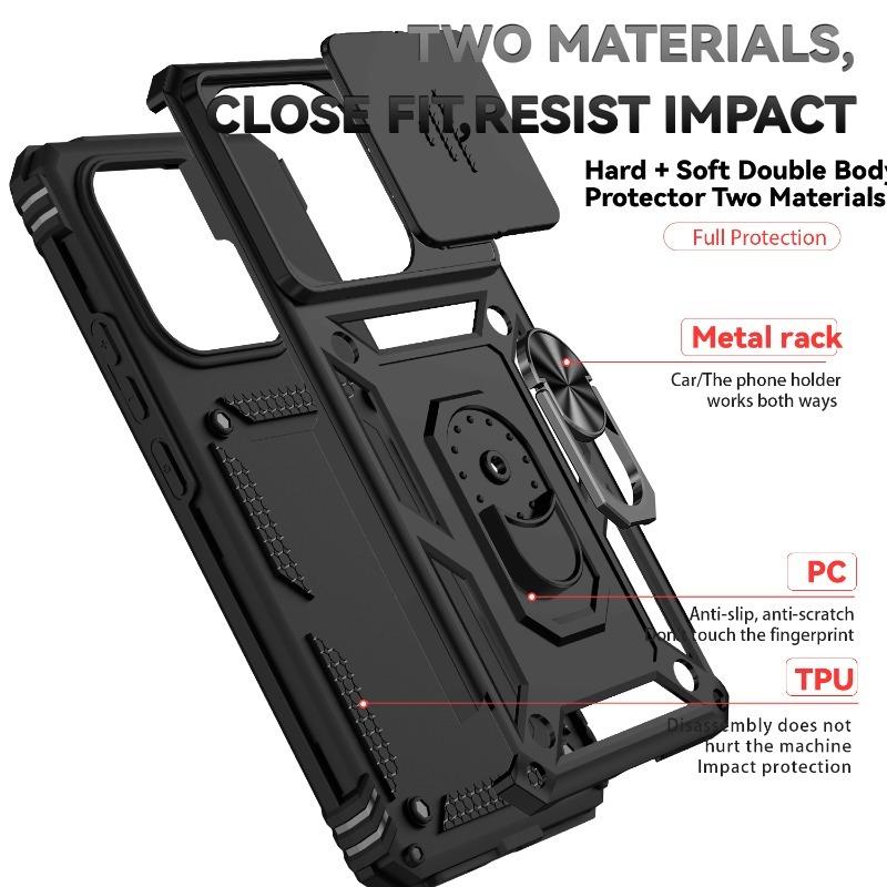 Suitable for Xiaomi Redmi Note 10 11 13 14 Pro Phone Case Car Magnetic Ring Bracket Sliding Camera Lens Armor Shockproof Case