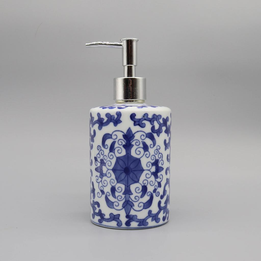 Liquid Soap Dispenser, Blue & White Ceramic, Bathroom Accessory