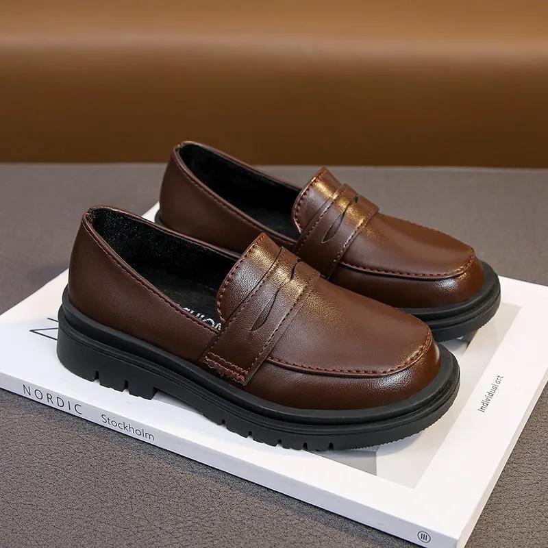 Children's Black Boys UK Uniform School Shoes Fashion Soft Kids Versatile Girls Shalow Loafers Slip-on Breatheable 2024 Spring