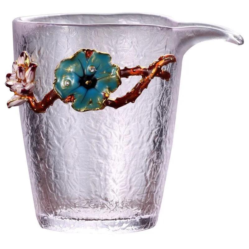 

Glass Gaiwan and Fairness Cup Tea Set, Heat-Resistant Kung Fu Tea Brewing Set with Floral Decal for Home Use D