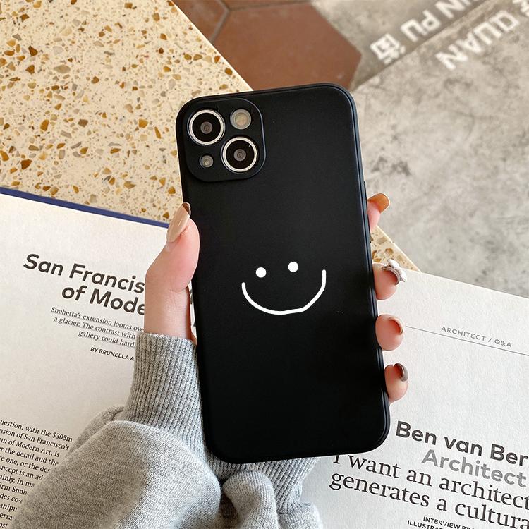 Funny Simple Smile Face Couple Case For iPhone 14 13 Pro XS MAX XR X SE2020 7 11 12 8Plus Black White Soft Silicone Phone Cover