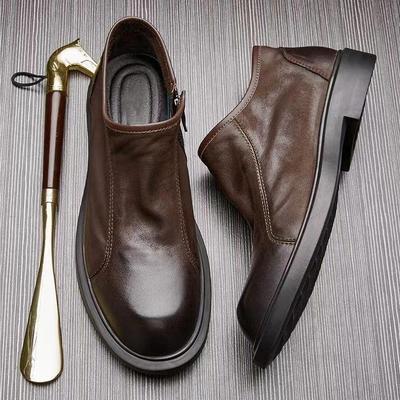 Men's British Retro Genuine Leather Martin Boots: Spring Soft Sole, Winter Plus Velvet, Frosted Casual Business Zipper Shoes