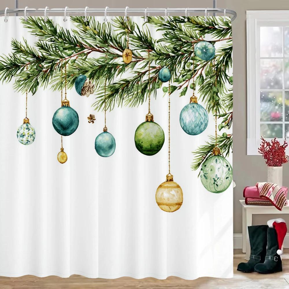 GAEMerry Christmas Shower Curtain, Bathroom Curtain, Christmas Bell Shower Curtain, Home Decoration Christmas Curtain with Hoo