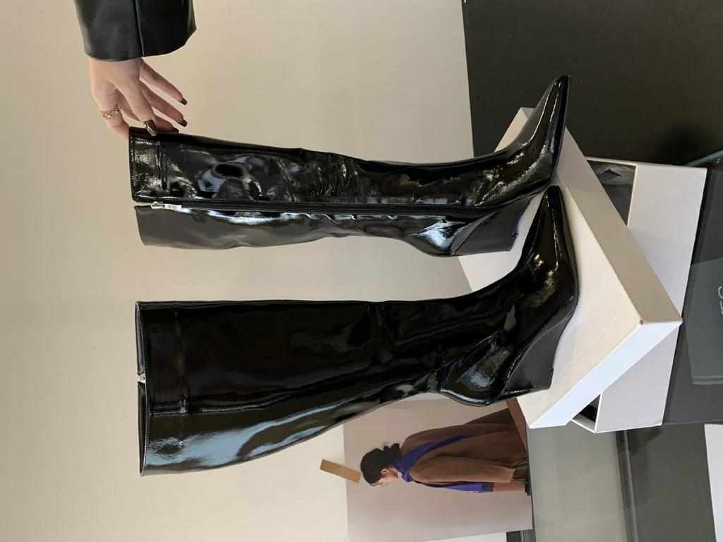 European and American Pointed Boots Women's 2025 Autumn New Big Tube Circumference Thin Straight Pants Tube Boots Wedge Heel Knight Boots