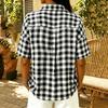 Women Casual Plaid Short Sleeve Shirt Half Button Down Collar Relaxed Fit Lightweight Blouse for Everyday Wear
