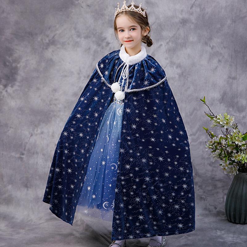 Mädchen Kälteabweisendes Elsa Prinzessin Samt Cape mit Fleecefutter