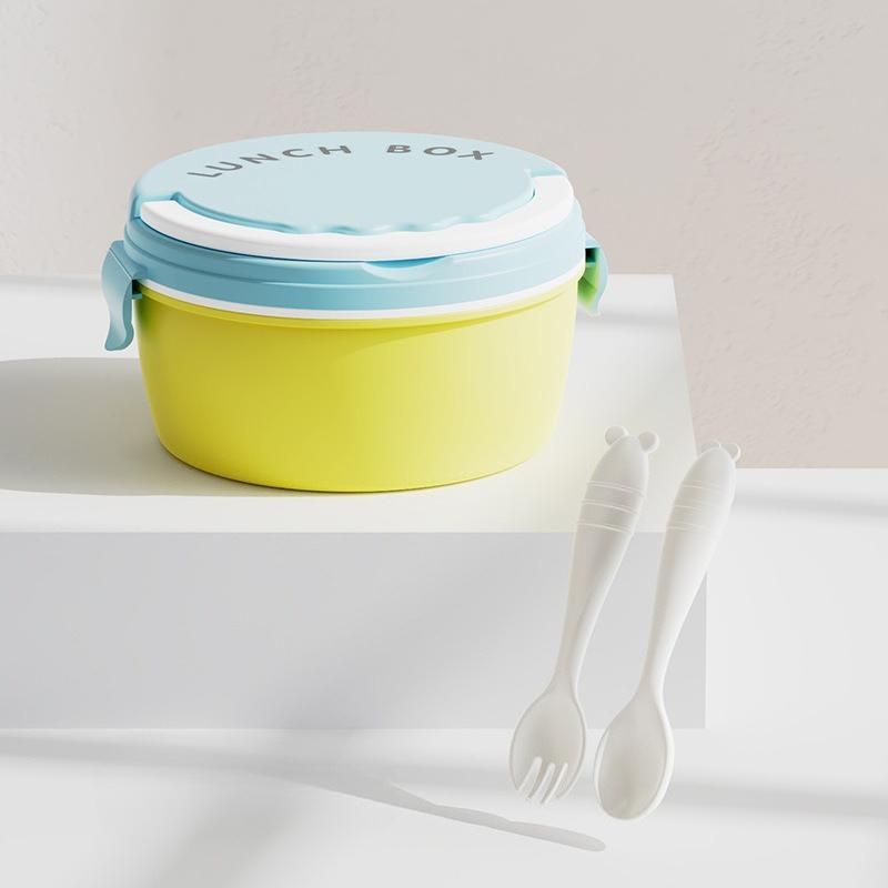 Double Layer Plastic Lunch Box with Spoon Fork BAP Free Child Kids Lunch Box Microwavable Leak-proof Bento Box Food Container