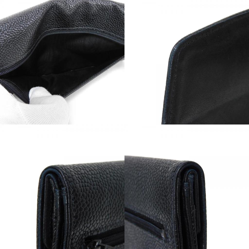 Used 10097 Long Flap Wallet A01434 7940 COCO Mark CC Mark 4th Series Vintage Deca Coco Caviar Skin Black Unisex from
