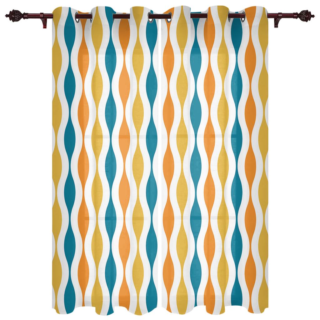 Geometric Blue Grey Medieval Print Window Curtains for Living Room Kitchen Curtain with Valance Kids Room Home Decor