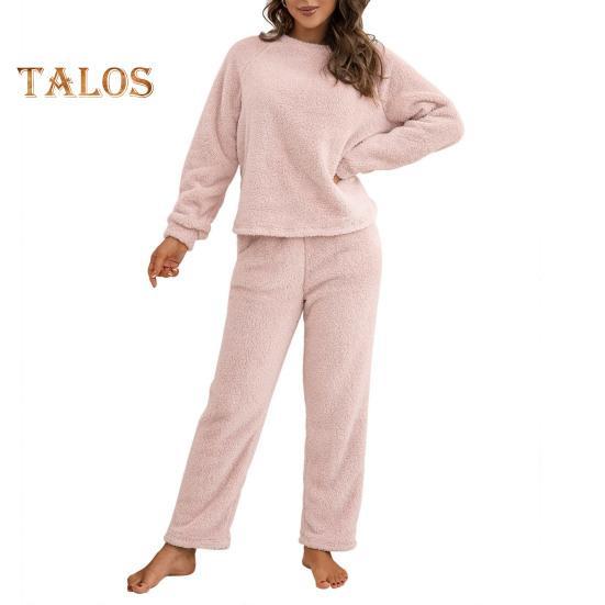 

Комплект из 2 предметов: пижамный комплект осень-зима, повседневный комплект из топа и брюк, топ с круглым вырезом и длинными рукавами, эластичный пояс, спортивный костюм, повседневная одежда, одежда для сна S розовый