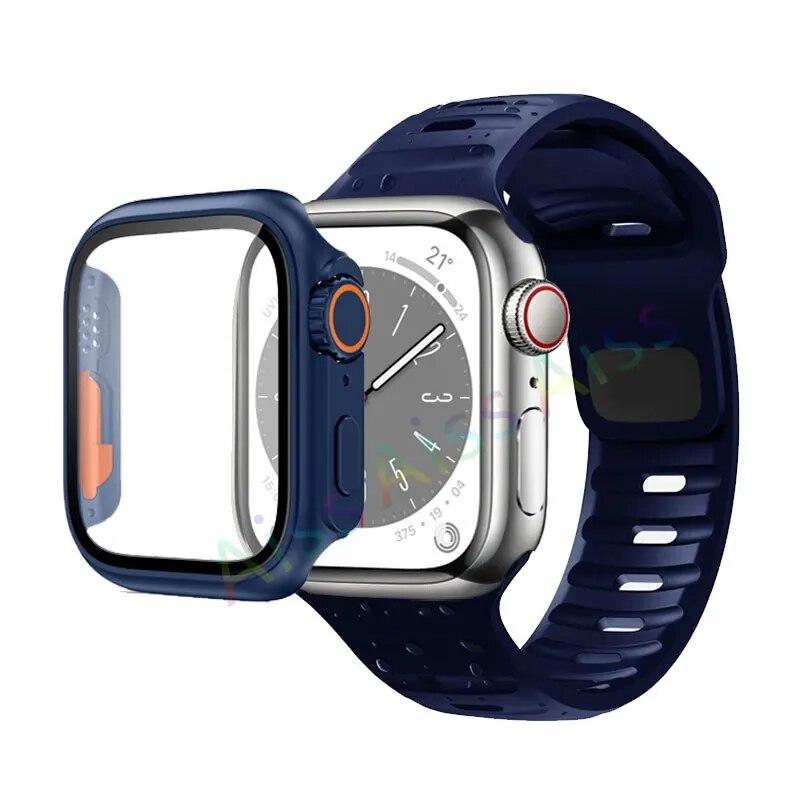 Case+Strap for Apple Watch Band 45mm 44mm 41mm 40mm Smart Silicone Bracelet Iwatch Series 3 4 5 6 Se 7 8 Change To Ultra Protection Case