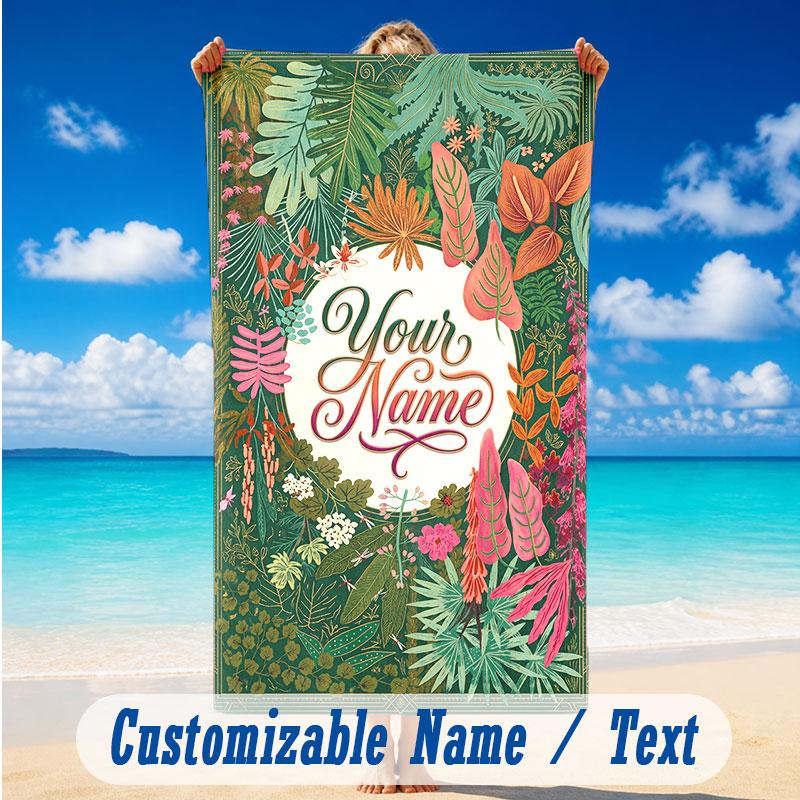Decorative Artwork Theme Beach Towel Personalized Custom Name & Text Soft Quick Dry Beach Towel for Swimming Travel