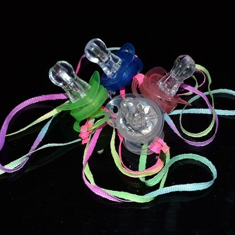 Light Up Pacifier LED Rave Party Glow Glowing Whistle Flashing Lanyard Blinking