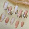 Handmade Press-On Nails French Almond Shape With Gold Line Detailing Nude A1093 Thin Invisible Edge
