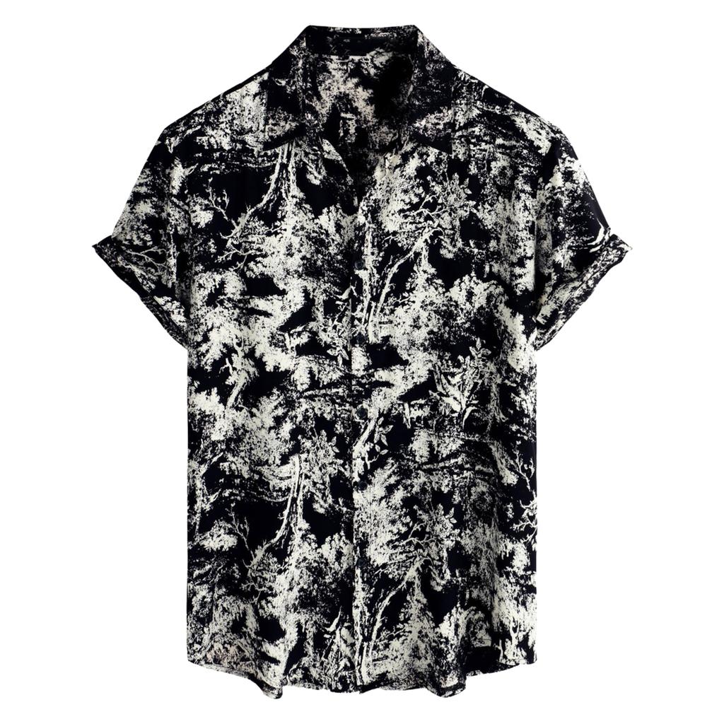Men's Short Sleeved Shirt, Daily Fashion Printed Button Top, Chest Pocket Cardigan
