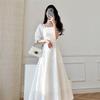 White French Summer 2026 Retro Puff Sleeve Square Neck Dress with Cinched Waist