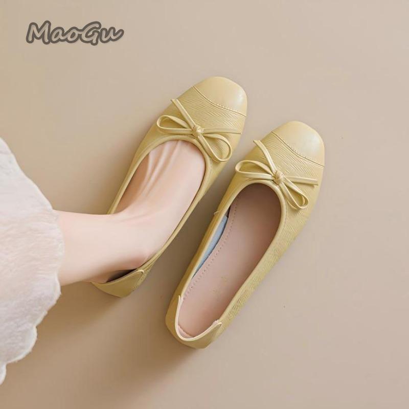 Fashion Elegant Bowknot Ballerina Women's Flats Round Toe Soft Sole Comfortable Slip-On Ladies Loafers Leather Single Mules Shoes Size35