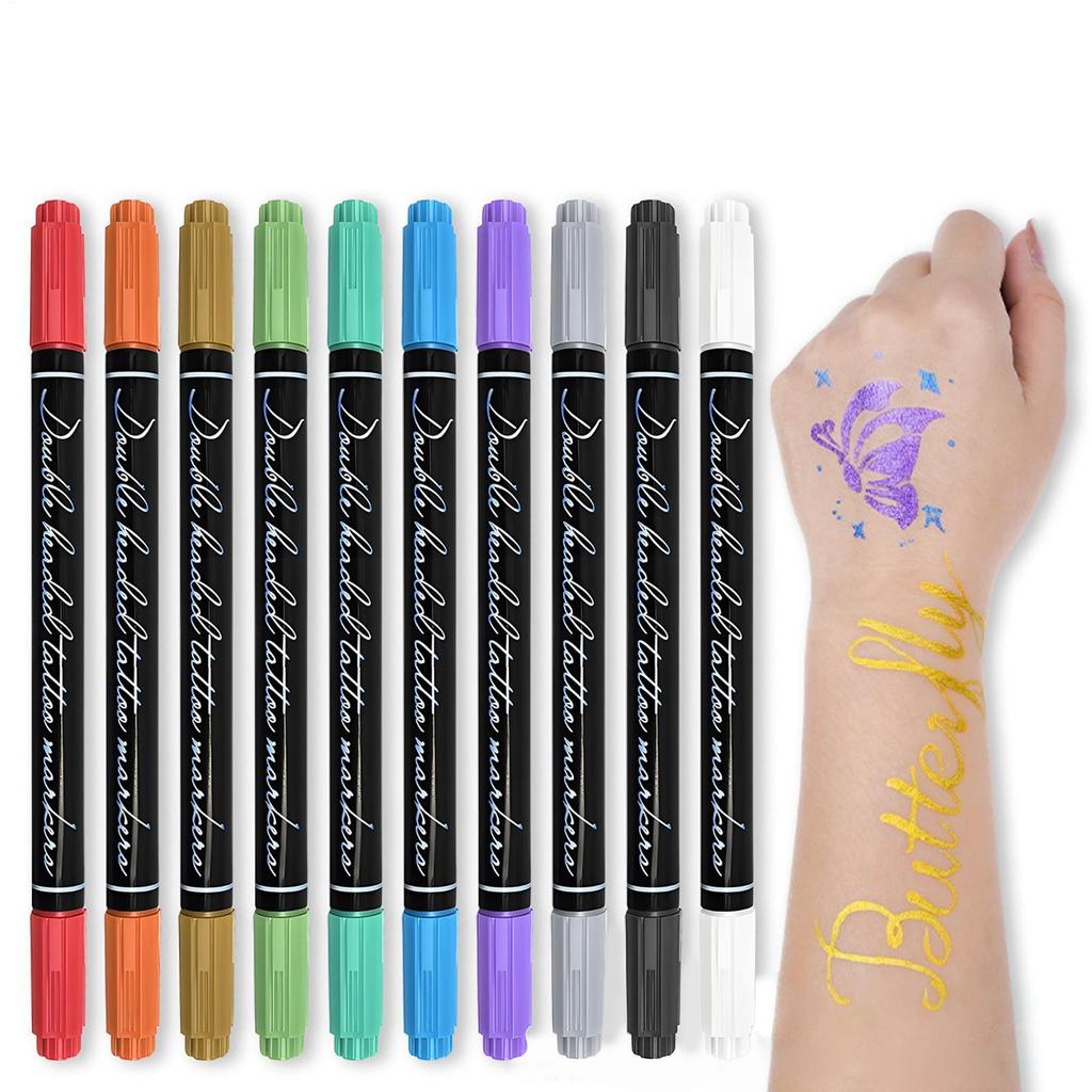 Body Art Markers for Skin 10 Color Double Tip Temporary Skin Markers Washable Art Supplies for Drawing Daily Men Women Teens