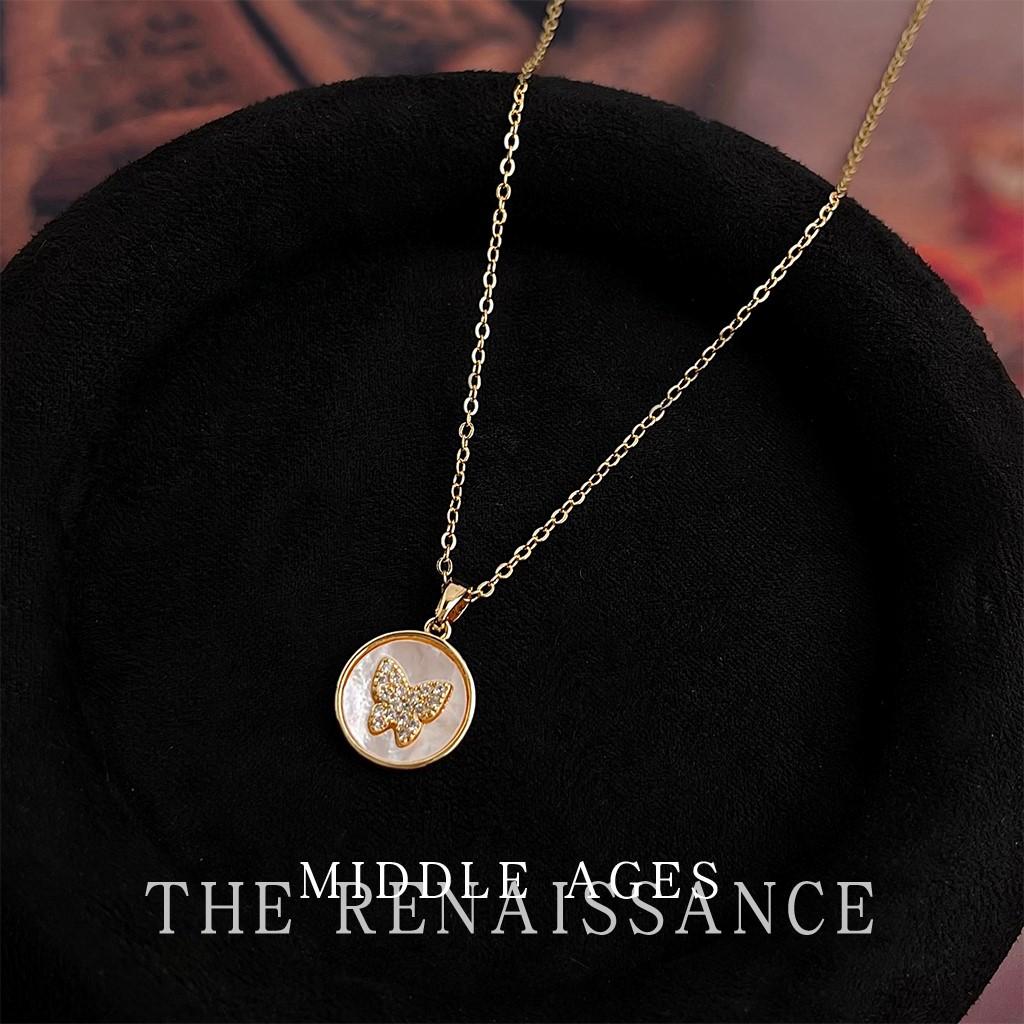 Medieval real shell three-dimensional butterfly zircon necklace retro literary light luxury sweater chain