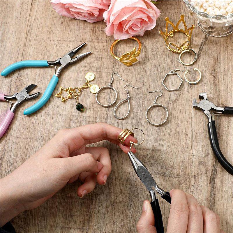 AT19-Jewelry Making Tools Kit 5 Pcs, Needle-Nose Round-Nose Diagonal-Cutting Bent-Nosed End-Cutting Jewelry Pliers Set