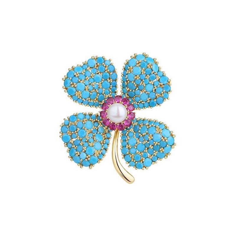 Ethnic-style Clover Brooch, High-end and Elegant Four-leaf Clover Pearl Brooch, Exquisite and Light Luxury Pin