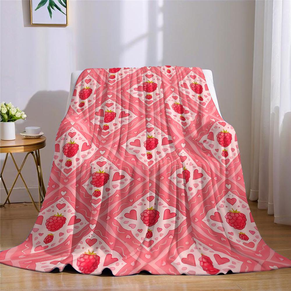 Raspberry Heart Grid Flannel Blanket Warm Soft Halloween Christmas Couch Warm Cozy Decorative Decor Gift for All Season