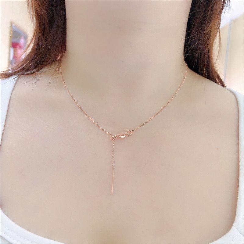Rose Gold Simple Small Rice Grain Universal Necklace Rose Gold Plated Beads Collarbone Chain Jewelry Women