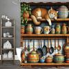 Kitchen Cabinet Cute Cat Kitchenware Items Shower Curtain, Bathroom Decorative Shower Curtain, Waterproof Shower Curtain with Ho