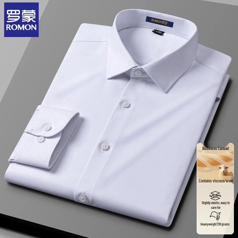ROMON Men s Long Sleeve Wool Blend Business Casual Shirt L