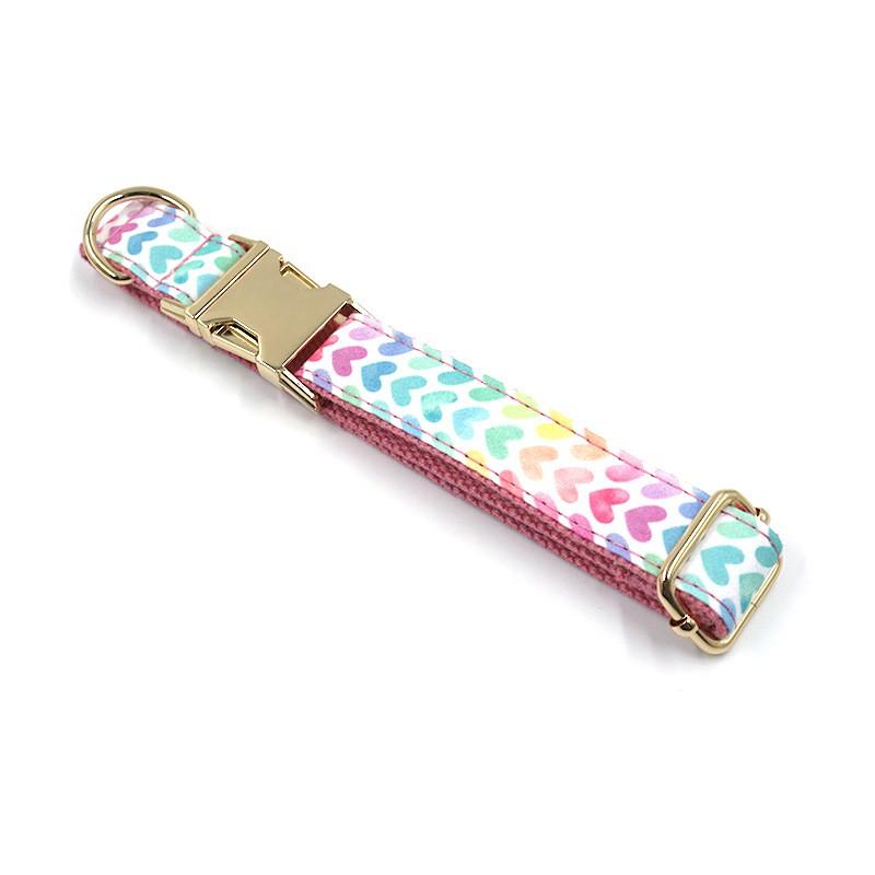 Adjustable Pet Collar Dogs With Pink Heart Gold Buckle Custom Engraving XS To XL Sizes