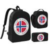 Norway Flag Backpack Student BookBag School Bag Shoulder Bags 3ps Insulated Lunch Bag Pencil Case
