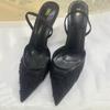 Design Mesh Embroidered Flowers Sandals Women Breathable 2025 Summer Slingback Pumps Women Sexy Pointed Toe Thin High Heels