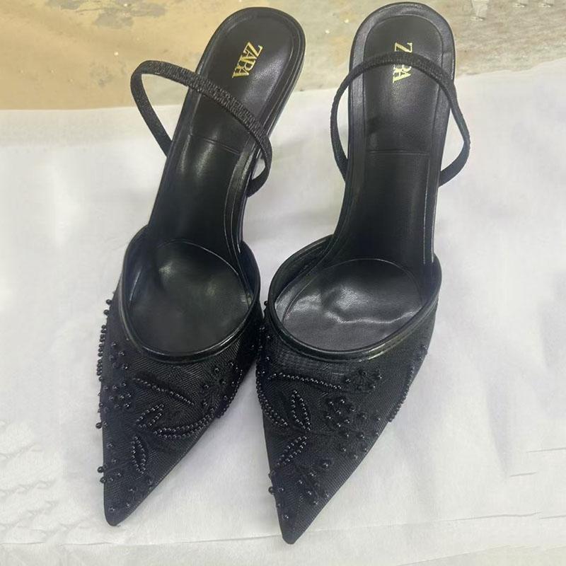 Design Mesh Embroidered Flowers Sandals Women Breathable 2025 Summer Slingback Pumps Women Sexy Pointed Toe Thin High Heels
