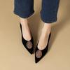 Fashion French Black Med Heels Women's Shoe Comfortable Office & Career Shoes Soft Leather Suede Pointed Shallow Shoes Pumps Zapatos