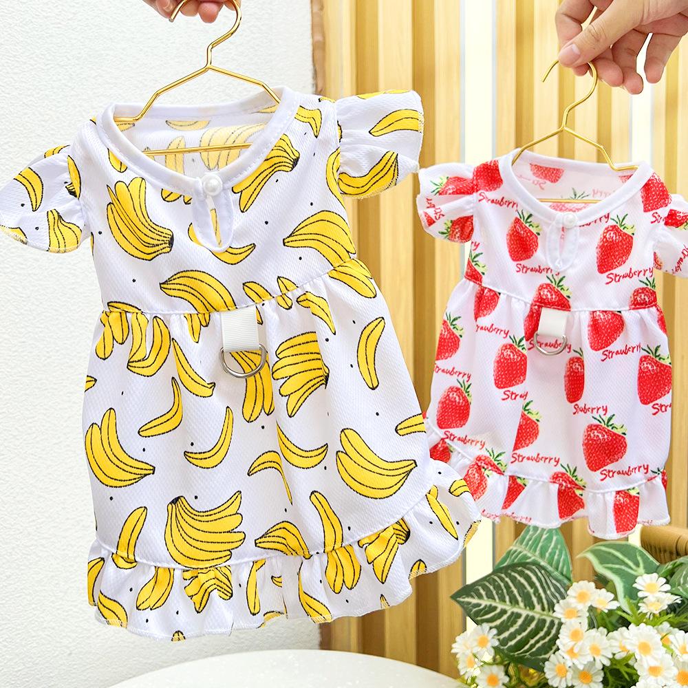 Pet Cartoon Traction Out Fruit Mesh Summer Breathable Dress Dog Cat Supplies Teddy Bee