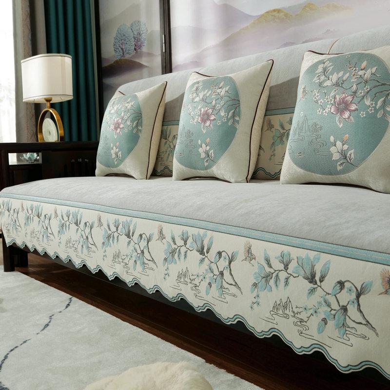 Chenille Chinese Style Sofa Cover Jacquard Fabric Edge Sofa Cushion Living Room Decor Four Seasons Universal Anti-slip Slipcover