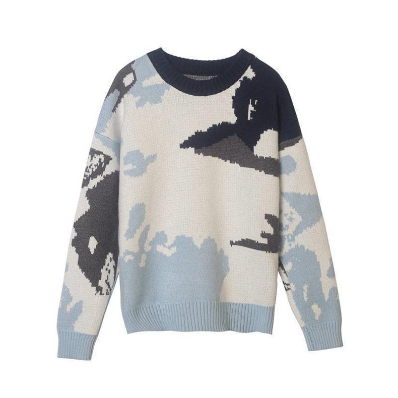 Sweet Blue Sky and White Clouds Top Bottoming Shirt Autumn and Winter Knitted Sweater Women