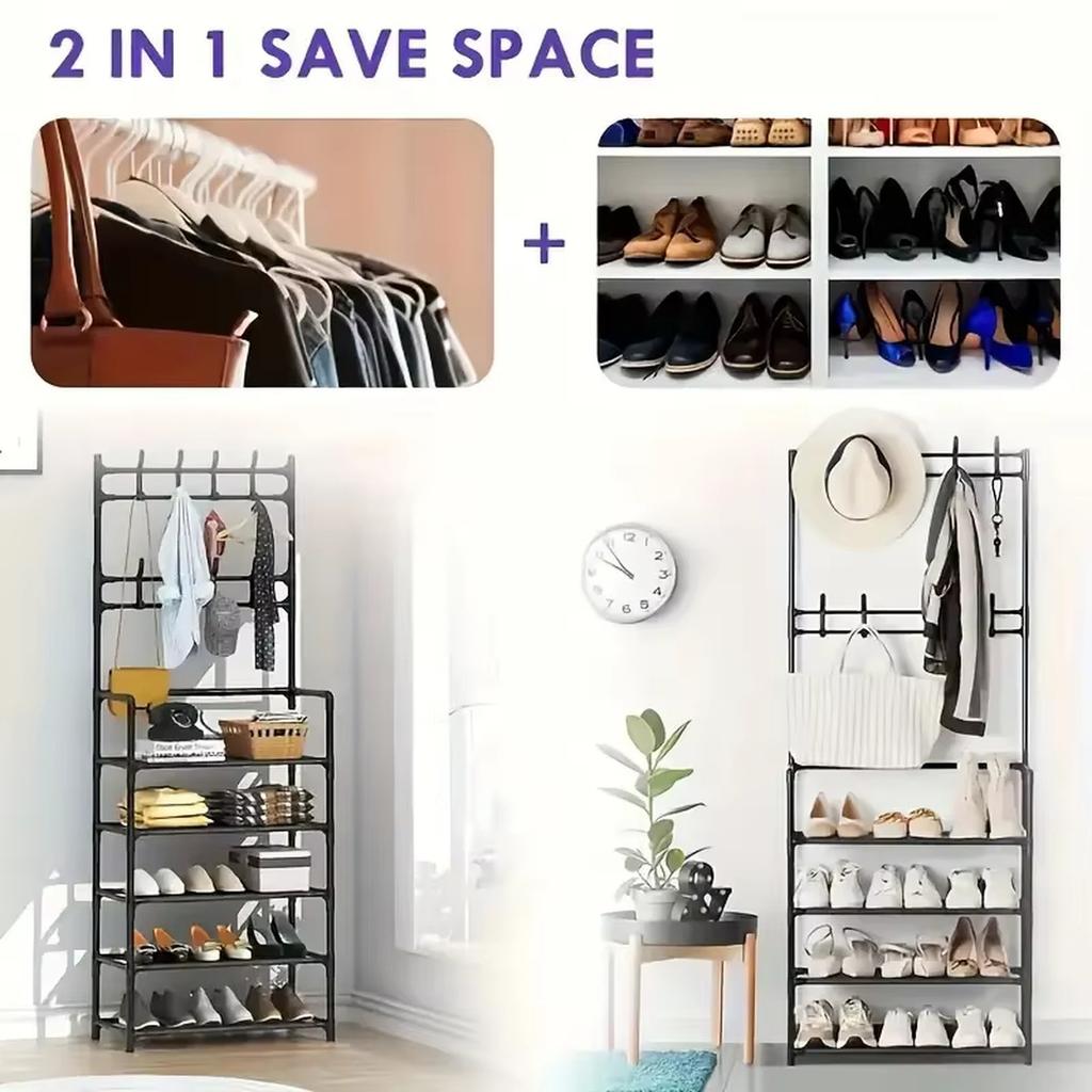 Multifunktionaler Stand-Garderobenständer mit 5-stufigem Schuhregal 60cm für Schlafzimmer Flur