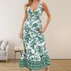 Women V Neck Sleeveless Floral Print Maxi Dress With Border Hem Casual Daily Wear