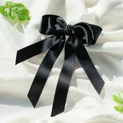 Angel Shushu Satin Long Ribbon Automatic Hairpin Black Large Ribbon Claw Clip Hair Clip Hair Pin