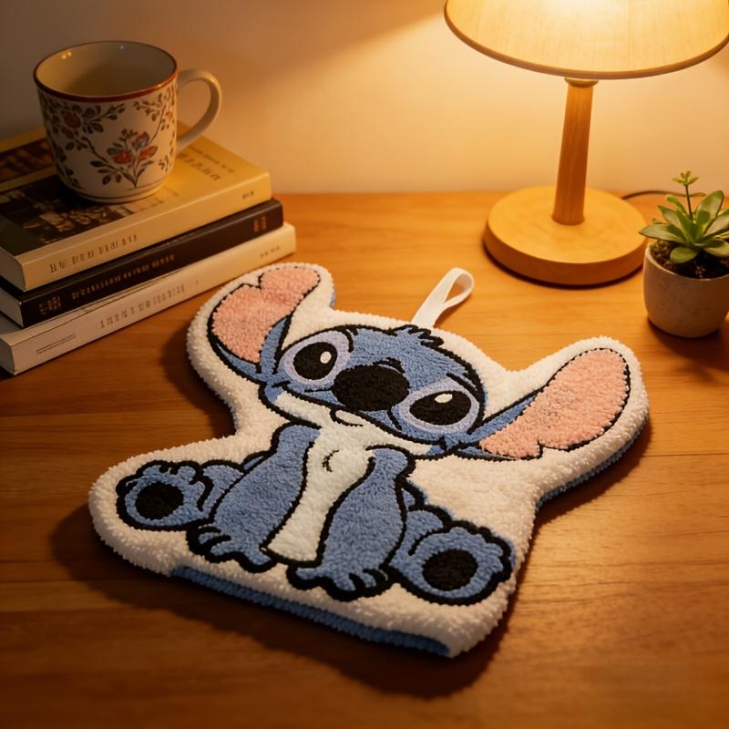 Disney Kawaii Stitch Angel Hanging Hand Towel Cartoon Cute Water Absorbent Coral Fleece Kitchen Quick Drying Shower Room Supplies