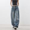 Women's High-Waisted Retro Blue Wide-Leg Jeans, Autumn/Winter 2025, Relaxed Straight-Leg Style